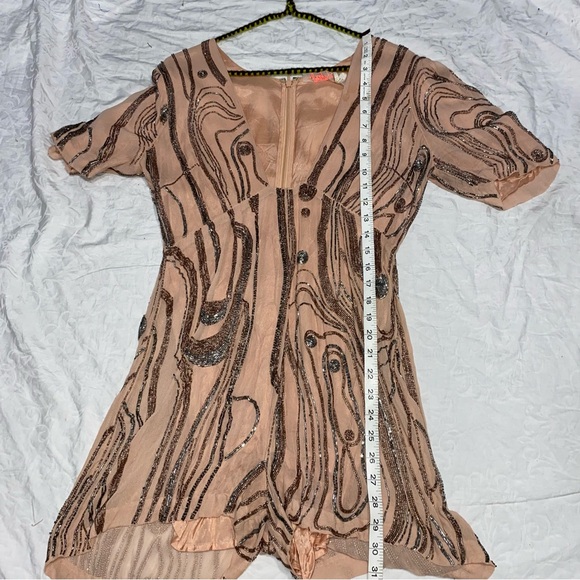 Free People Romper Plunge Beaded Pink Sparkle Women’s 6 Short Mini Dress Unique - Picture 2 of 16